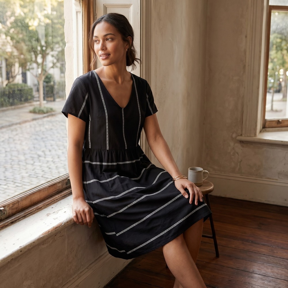 Old Navy Black Mini Dress with White Stripe Details